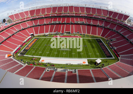 Santa Clara, Kalifornien, USA. 7 Jan, 2019. Januar 07, 2019 - Santa Clara, Kalifornien, USA - ein allgemeiner Überblick über Levi's Stadium vor dem College Football Endspiel nationale Meisterschaft Spiel zwischen der Clemson Tiger und die Alabama Crimson Tide am Levi's Stadion, Santa Clara, Kalifornien. Quelle: Adam Lacy/ZUMA Draht/Alamy leben Nachrichten Stockfoto