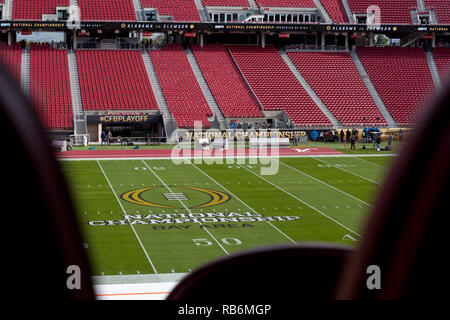 Santa Clara, Kalifornien, USA. 7 Jan, 2019. Januar 07, 2019 - Santa Clara, Kalifornien, USA - ein Überblick über die 2019 College Football Endspiel nationale Meisterschaft logo vor dem College Football Endspiel nationale Meisterschaft Spiel zwischen der Clemson Tiger und die Alabama Crimson Tide am Levi's Stadion, Santa Clara, Kalifornien. Quelle: Adam Lacy/ZUMA Draht/Alamy leben Nachrichten Stockfoto
