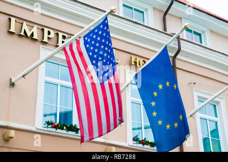 Vereinigten Staaten und der Europäischen Union flags zusammen Stockfoto