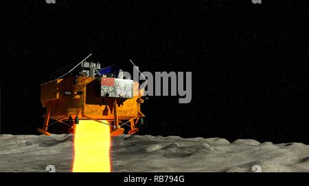 Chinas Chang e4 Mondsonde und Yutu 2 Lunar rover Landung auf der Oberfläche des Mondes am 3. Januar 2019 mit dem Weltraum im Hintergrund. Stockfoto