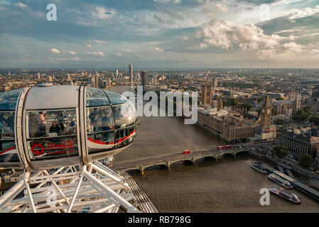 London Skyline Blick von der Oberseite des London Eye einschließlich der Big Ben und das Parlamentsgebäude Stockfoto