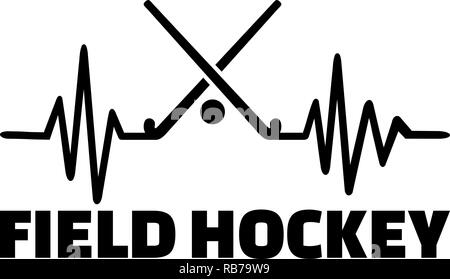Heartbeat puls Linie mit zwei gekreuzten Hockeyschläger und eine Kugel Stockfoto