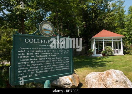 College Road Sign Wolfeboro New Hamphire Stockfoto