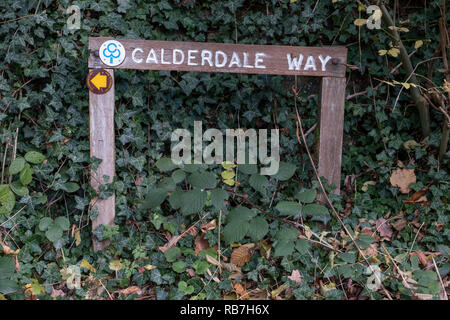 Calderdale Weise Zeichen an Hardcastle Crags, nahe, Hebden Bridge Calderdale, West Yorkshire, UK. Stockfoto