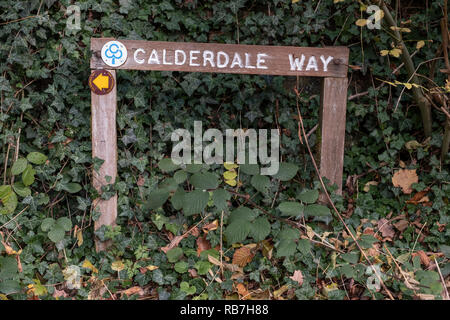 Calderdale Weise Zeichen an Hardcastle Crags, nahe, Hebden Bridge Calderdale, West Yorkshire, UK. Stockfoto