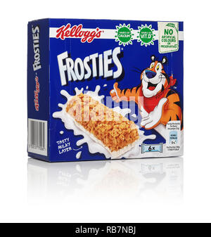 Eine Box mit Kellogg's Frosties Müsliriegel Stockfoto