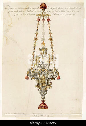 Luigi Valadier, ein Altar Lampe in der Familie Kapelle der Honorati in der Kathedrale in Jesi, Circa 1775, Bleistift, Tusche, Aquarell, Cooper Hewitt, Smithsonian Design Museum, USA. Stockfoto