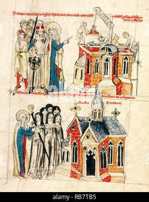 Hof Workshop von Herzog Ludwig I. von Liegnitz und Brieg, Hedwig und das neue Kloster; Nonnen aus Bamberg, die sich am Neuen Kloster, 1353 Tempera Farben, farbigen wäscht, und Tusche auf Pergament, die J. Paul Getty Museum, Los Angeles, USA. Stockfoto