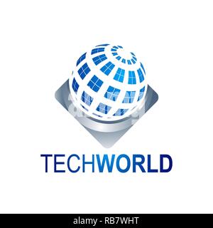 Abstrakte Tech World Globe logo template Vector Illustration. Blau Grau Farbe Stock Vektor