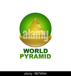 Welt Pyramide logo Konzept Design vorlage Idee in Gold und Kreis grüne Farbe Stock Vektor