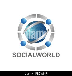 Die soziale Welt mit Kugel und menschlichen Charakter logo Konzept Design vorlage Idee Stock Vektor