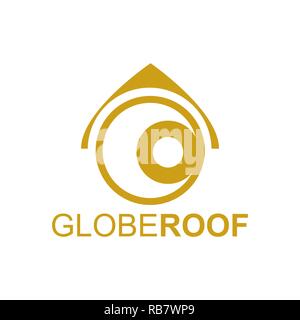 Globus Dach logo Konzept Design vorlage Idee in gold-braune Farbe Stock Vektor