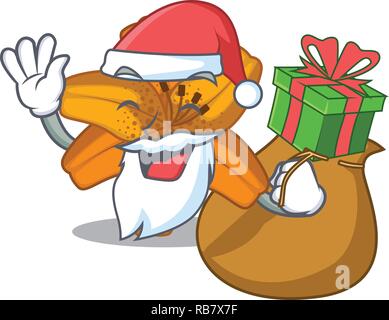 Weihnachtsmann mit Geschenk Tiger Lily flower auf Maskottchen isoliert Stock Vektor