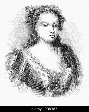 Porträt von Caroline von Brandenburg-Ansbach (1683-1737) war Königin von Großbritannien als Ehefrau von Georg II., König von Großbritannien und Irland bis zu seinem Tod im Jahre 1760. Er war der letzte britische Monarch außerhalb Großbritannien geboren, geboren und aufgewachsen in Norddeutschland gebracht. Nach dem Tod von Sophia und Anne, Königin von Großbritannien, im Jahre 1714, seinem Vater Georg I., Kurfürst von Hannover, erbte den britischen Thron. Stockfoto