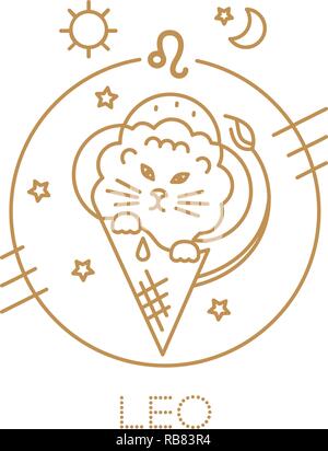 Leo, Lion cub, Sternzeichen, Logo, Tattoo oder Illustration. Essen Horoskop für Kinder Stock Vektor