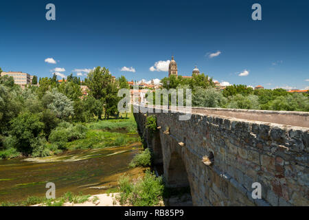 Puente Romano Brücke über den Fluss Tormes in Salamanca, historische Universitätsstadt in der Region Kastilien und León im Nordwesten von Spanien, Europa. Stockfoto