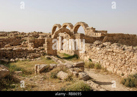 Römische Ruinen in Umm ar-Rasas, eine archäologische Stätte in Jordanien. UNESCO-Liste des Weltkulturerbes. Stockfoto