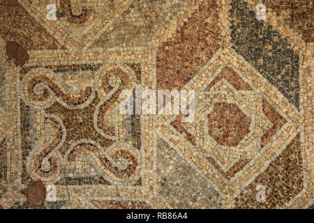 Alte stock byzantinisches Mosaik von römischen Ruinen in Umm Qais, antike Stadt Gadara, Jordanien Stockfoto