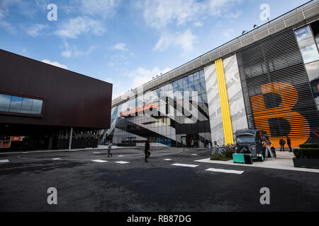 Hier östlich der digitalen Quartal für East London, der ehemalige Presse- und Zentren für die London 2012 die Olympischen und Paralympischen Spiele, East London, Großbritannien Stockfoto