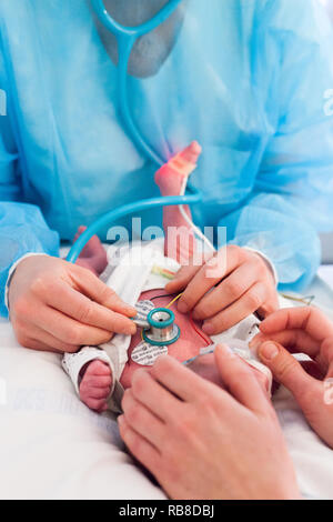 Ein Kinderarzt kümmert sich um ein frühgeborenes Baby in der neonatalogie Abteilung. Krankenhaus. Aix-en-Provence. Februar Stockfoto