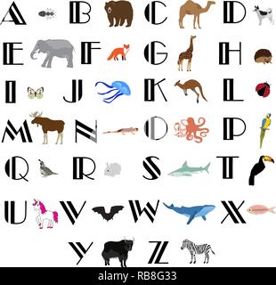 Vector Illustration der Buchstaben des Alphabets mit Tieren. Stock Vektor