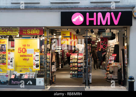 Eine HMV store in Worcester, England, einer der letzten Filialen verkaufen physischen Musik Stockfoto