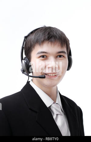 Closeup Portrait von einem Betreiber eines Call Centers. Stockfoto