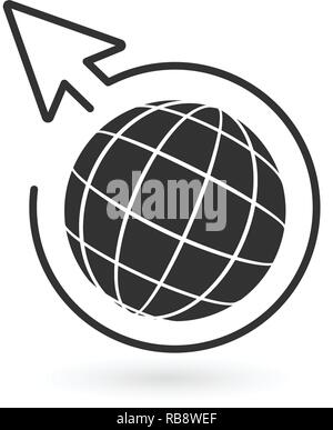 Schwarze Kugel und lineare Kreis mit Pfeil um. Vector Illustration auf weißen isoliert Stock Vektor