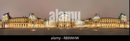 PARIS - 9. Februar: Externe nacht Panoramablick auf den Louvre musseum (Musée du Louvre) auf Ferbuary 9, 2015 in Paris, Frankreich. Panoramabild getan Stockfoto