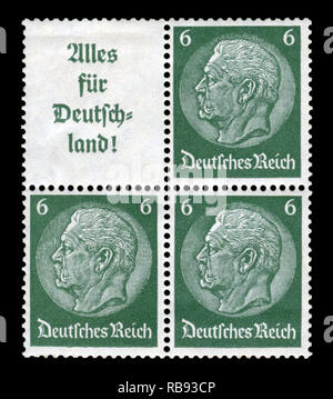 Deutschen Historischen Block von vier Briefmarken: Paul von Hindenburg - Serie Medaillons 1933-1936 Ausgabe, "Alles für Deutschland", das Dritte Reich. Stockfoto