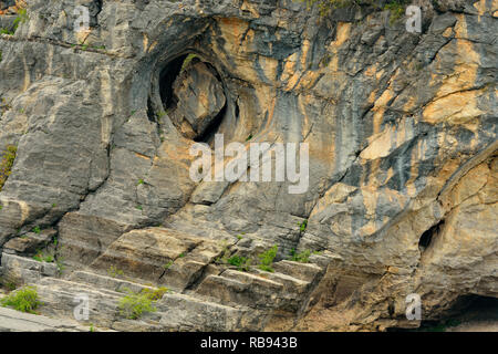 Felsformationen am Rand des Pedernales River, Pedernales Falls State Park, Texas, USA Stockfoto