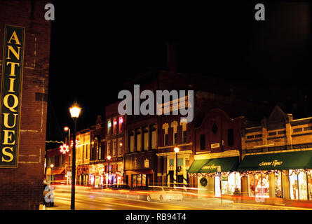 Downtown historische Stillwater, Minnesota bei Nacht Stockfoto