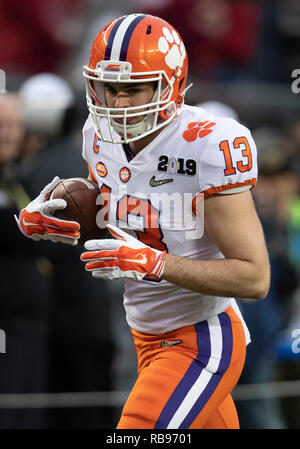 Santa Clara, Kalifornien, USA. 07 Jan, 2019. Clemson wide receiver Hunter Renfrow (13) Während der Hochschule Fußball-Endspiel National Championship Game zwischen den Clemson Tiger und Alabama Crimson Tide am Levi's Stadion in Santa Clara, Kalifornien. Clemson besiegt Alabama44-16-. Johann Mersits/CSM/Alamy leben Nachrichten Stockfoto