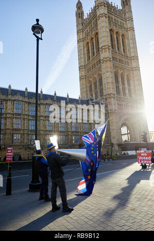London, Großbritannien. 8 Jan, 2019. Brexit Mitkämpfer Protest gegenüber Parlament Tage vor der entscheidenden Abstimmung über die Bexit Deal im Unterhaus. Credit: Kevin J. Frost-/Alamy leben Nachrichten Stockfoto