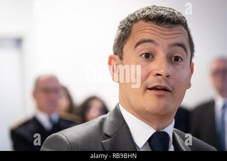 Lyon, Frankreich. 8. Januar 2019. Gérald Darmanin, Minister der Aktion und der öffentlichen Konten, Besuche von Lyon Public Finance call center Credit: FRANCK CHAPOLARD/Alamy leben Nachrichten Stockfoto