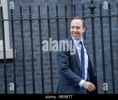 London, Großbritannien. 8. Januar 2019, Matt Hancock, MP PC, Gesundheit Secretaryleaves eine Kabinettssitzung in Downing Street 10, London, UK. Credit: Ian Davidson/Alamy leben Nachrichten Stockfoto