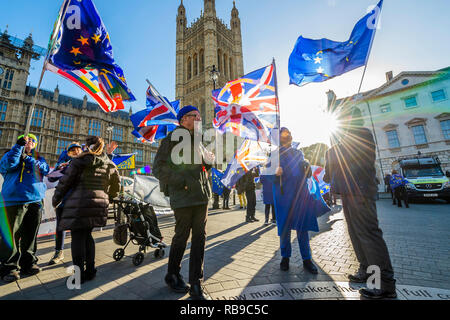 Westminster, London, Großbritannien. 8. Januar 2019. Die sodem, pro EU, Protest außerhalb des Parlaments contines als Abstimmung über Theresa's kann Plan ist für nächste Woche bestätigt. Credit: Guy Bell/Alamy leben Nachrichten Stockfoto
