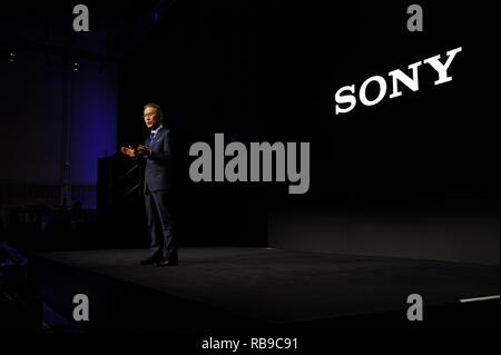 Las Vegas, USA. 07 Jan, 2019. 01/07/2019, USA, Las Vegas: Sony CEO Kenichiro Yoshida spricht auf der CES-Messe. Credit: Andrej Sokolow/dpa/Alamy leben Nachrichten Stockfoto