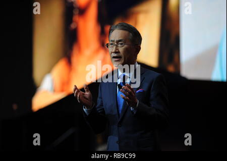 Las Vegas, USA. 07 Jan, 2019. 01/07/2019, USA, Las Vegas: Sony CEO Kenichiro Yoshida spricht auf der CES-Messe. Credit: Andrej Sokolow/dpa/Alamy leben Nachrichten Stockfoto