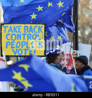 Westminster, London, Großbritannien. 8 Jan, 2019. Anti-Brexit Demonstranten protestieren außerhalb der Häuser des Parlaments. Credit: Dinendra Haria/Alamy leben Nachrichten Stockfoto