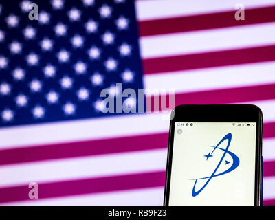 Kiew, Ukraine. 7 Jan, 2019. Orbital ATK Inc., jetzt Northrop Grumman Innovation Systems Logo auf einem Smartphone gesehen angezeigt. Quelle: Igor Golovniov/SOPA Images/ZUMA Draht/Alamy leben Nachrichten Stockfoto