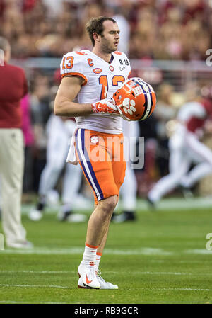 Januar 07, 2019: Clemson wide receiver Hunter Renfrow (13) Während der Hochschule Fußball-Endspiel National Championship Game zwischen den Clemson Tiger und Alabama Crimson Tide am Levi's Stadion in Santa Clara, Kalifornien. Clemson besiegt Alabama44-16-. Johann Mersits/CSM Stockfoto