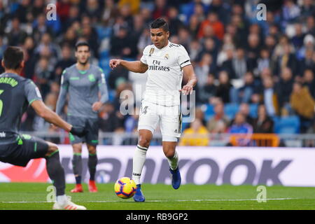 Madrid, Spanien. 6. Januar, 2019. Casemiro (Real) Fußball: Spanisch "La Liga Santander' Match zwischen Real Madrid CF 0-2 Real Sociedad im Santiago Bernabeu in Madrid, Spanien. Credit: mutsu Kawamori/LBA/Alamy leben Nachrichten Stockfoto