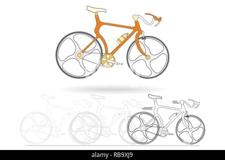 Orange Mountain Bikes auf weißem Hintergrund, schwarze und weiße Umrisse zeichnen von Fahrrad, Vektor, Abbildung Stock Vektor