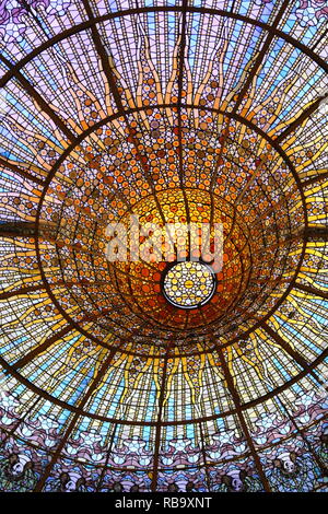 Palau de la Musica Catalana, Glasfenster Oberlicht in Barcelona Stockfoto