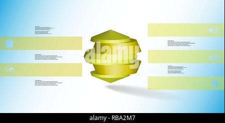 3D-Illustration Infografik Vorlage. Die runde Octagon ist auf fünf Farben aufgeteilt. Objekt ist blau auf weißem Hintergrund platziert. Farbbalken mit der SIM-Karte Stock Vektor