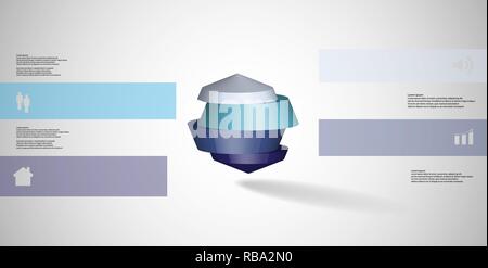 3D-Illustration Infografik Vorlage. Die runde Octagon ist in vier Teile gegliedert. Objekt ist auf grau weiß Hintergrund platziert. Farbbalken mit der SIM-Karte Stock Vektor