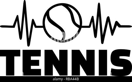 Heartbeat puls Linie mit zwei gekreuzten Tennisschlägern und Tennis ball Stockfoto