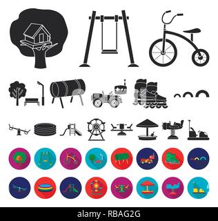 Kunst, Anziehung, schwarz, flach, Stoßfänger, Auto, Karussell, Kindheit, Sammlung, Design, Entertainment, Equipment, Ferris, Spiel, Haus, Icon, Illustration, Inline, isoliert, Logo, Park, Flugzeug, playgarden, Spielplatz, Vergnügen, Pool, rc, Sandkasten, Scooter, Wippe, Satz, Zeichen, Schlittschuhe, Schlitten, Feder, Schwimmen, Swing, Symbol, Reifen, Baum, Dreirad, Tunnel, Vector, Web, Rad Vektor Vektoren, Stock Vektor