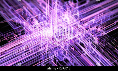 Digitale Anschlussmöglichkeiten, Künstlicher Intelligenz und Data Storage Konzept. Moderne elektronische Platine, Dirigenten und neuronale Signale Stockfoto